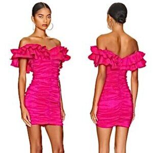 Lovers + Friends Nikolina Off The Shoulder Ruched Pink Mini Dress Size M
